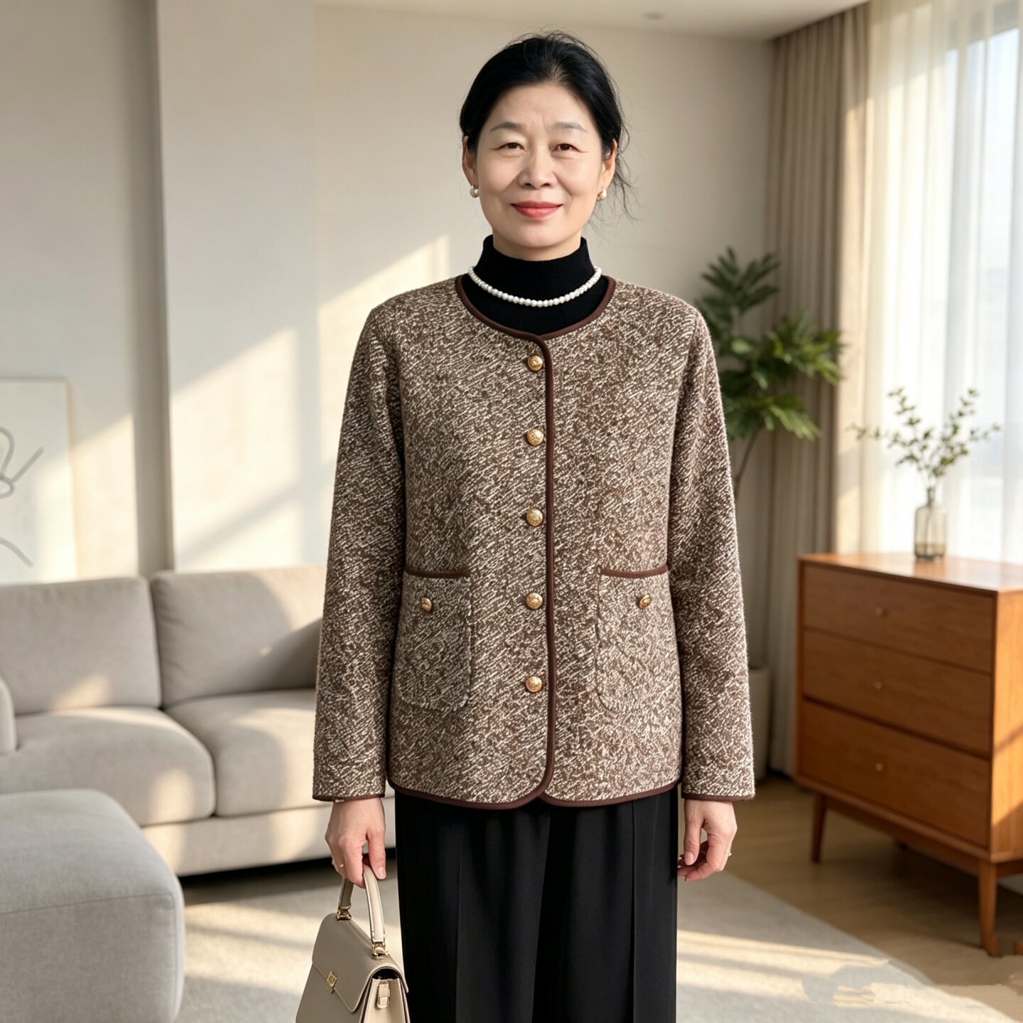 妈妈装春秋圆领针织外套洋气减龄