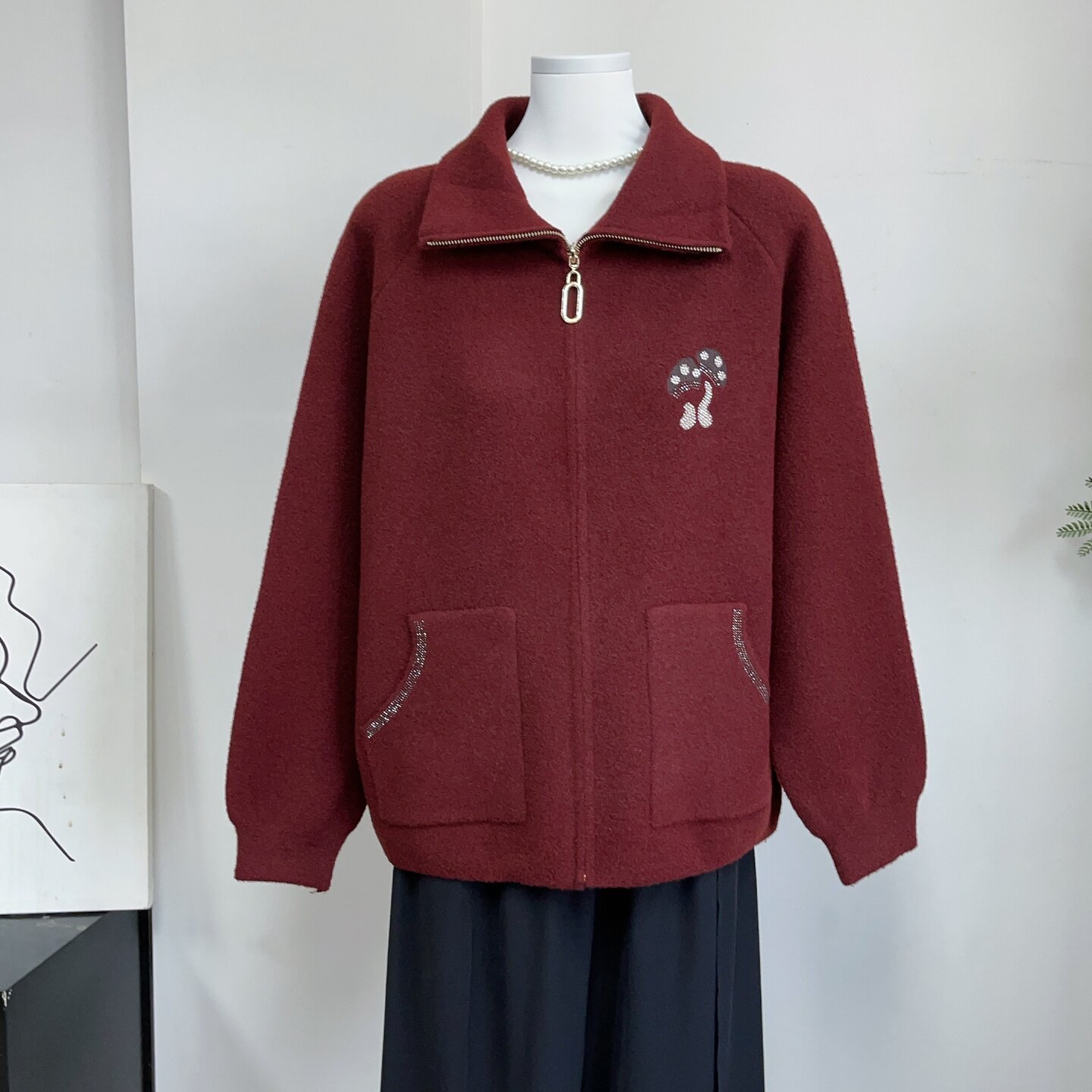 时尚洋气立领拉链开衫外套女妈妈
