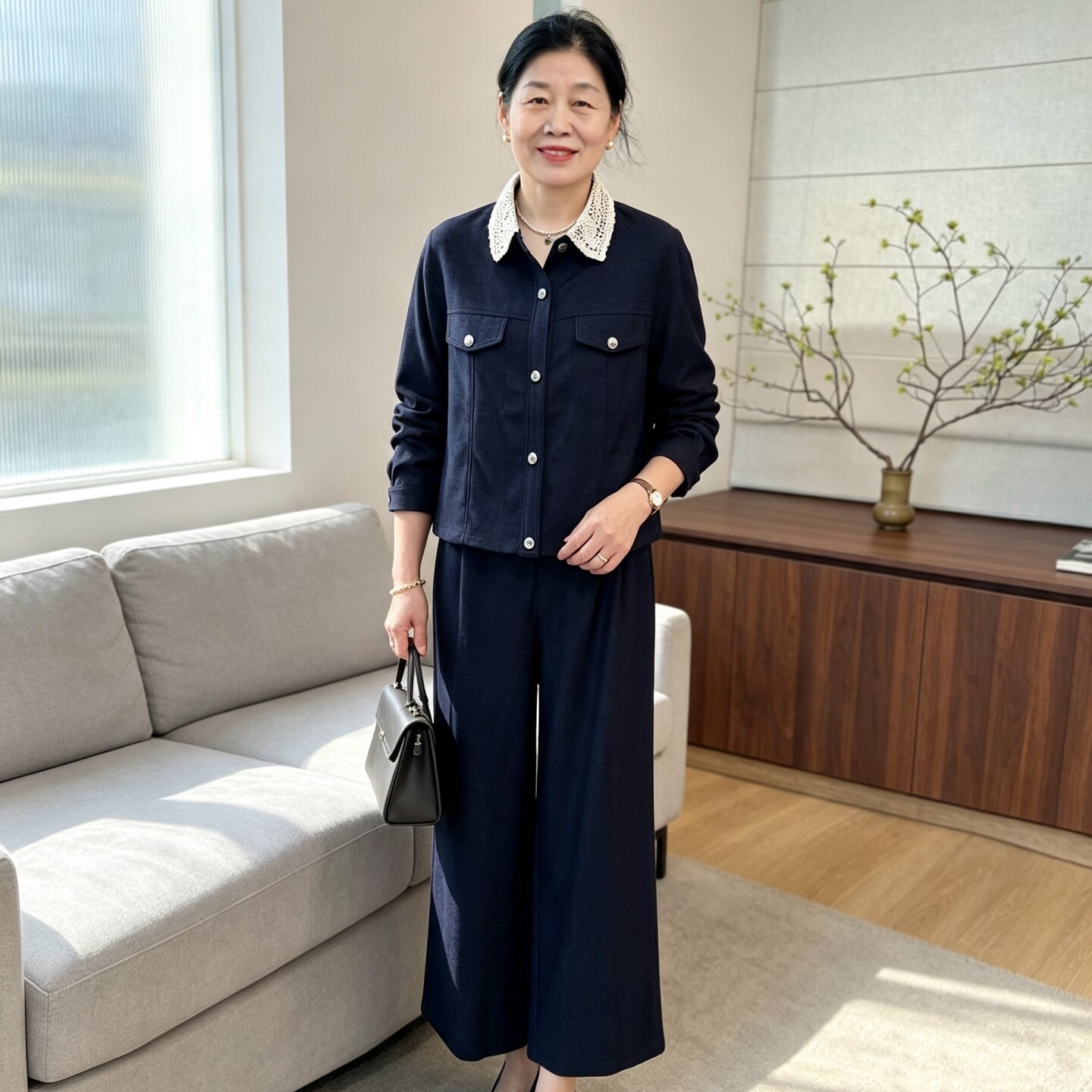 妈妈秋季端庄大气牛仔套装中年女