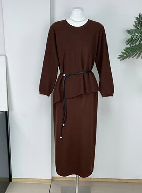 中年女妈妈针织连衣裙秋冬套装裙