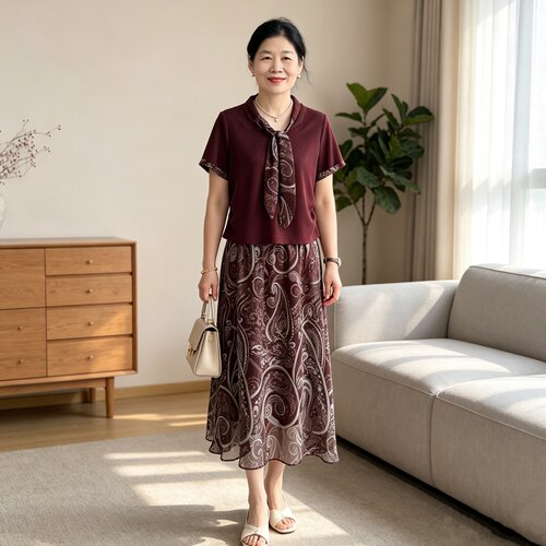 40岁50妈妈夏装短袖两件套半身裙