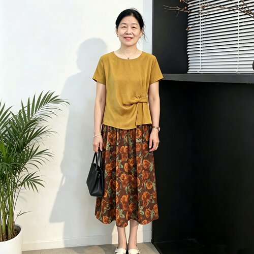 妈妈夏装短袖印花半身裙时尚套装