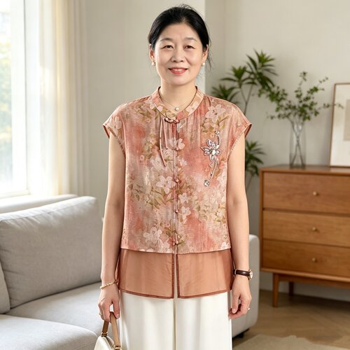 妈妈夏装国风时尚短袖衬衣小衫2026夏新款洋气t恤中老年衬衣套装