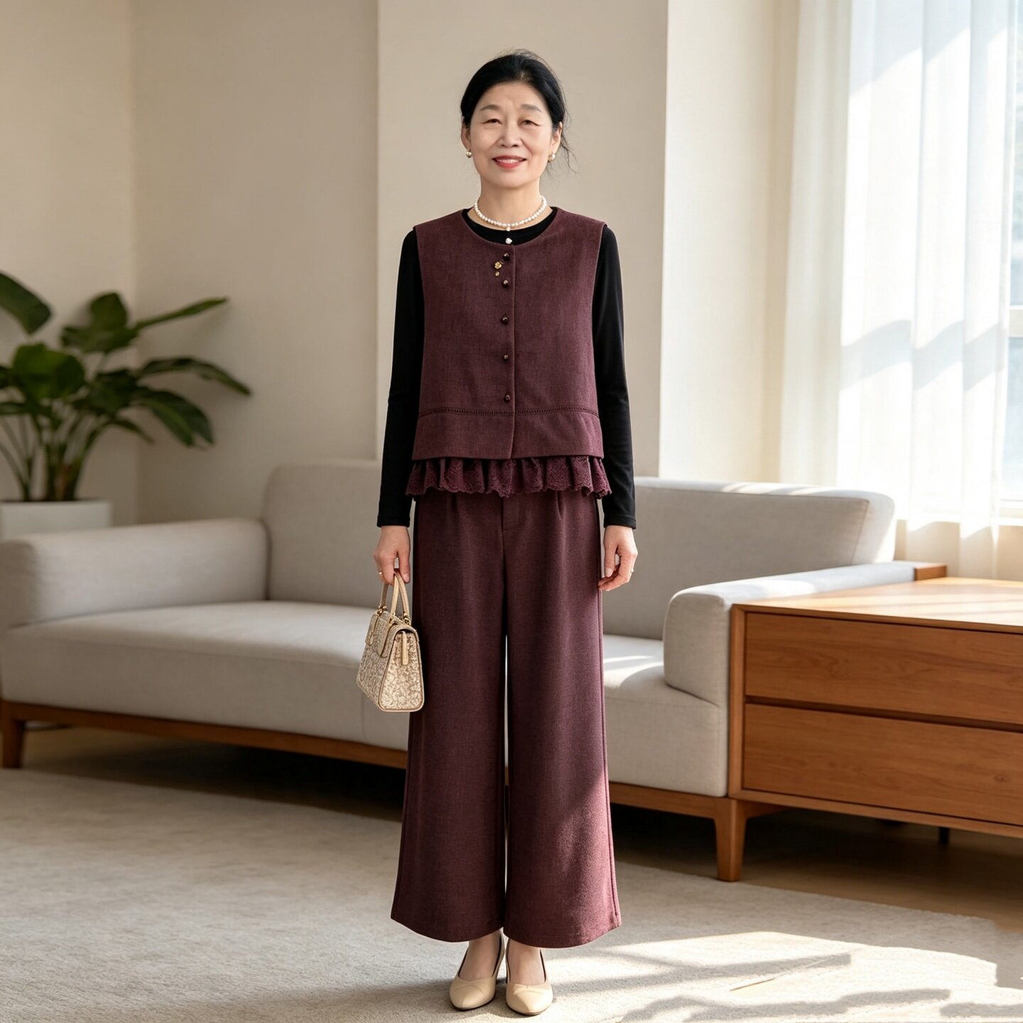 时尚气质妈妈装马甲三件套女秋装