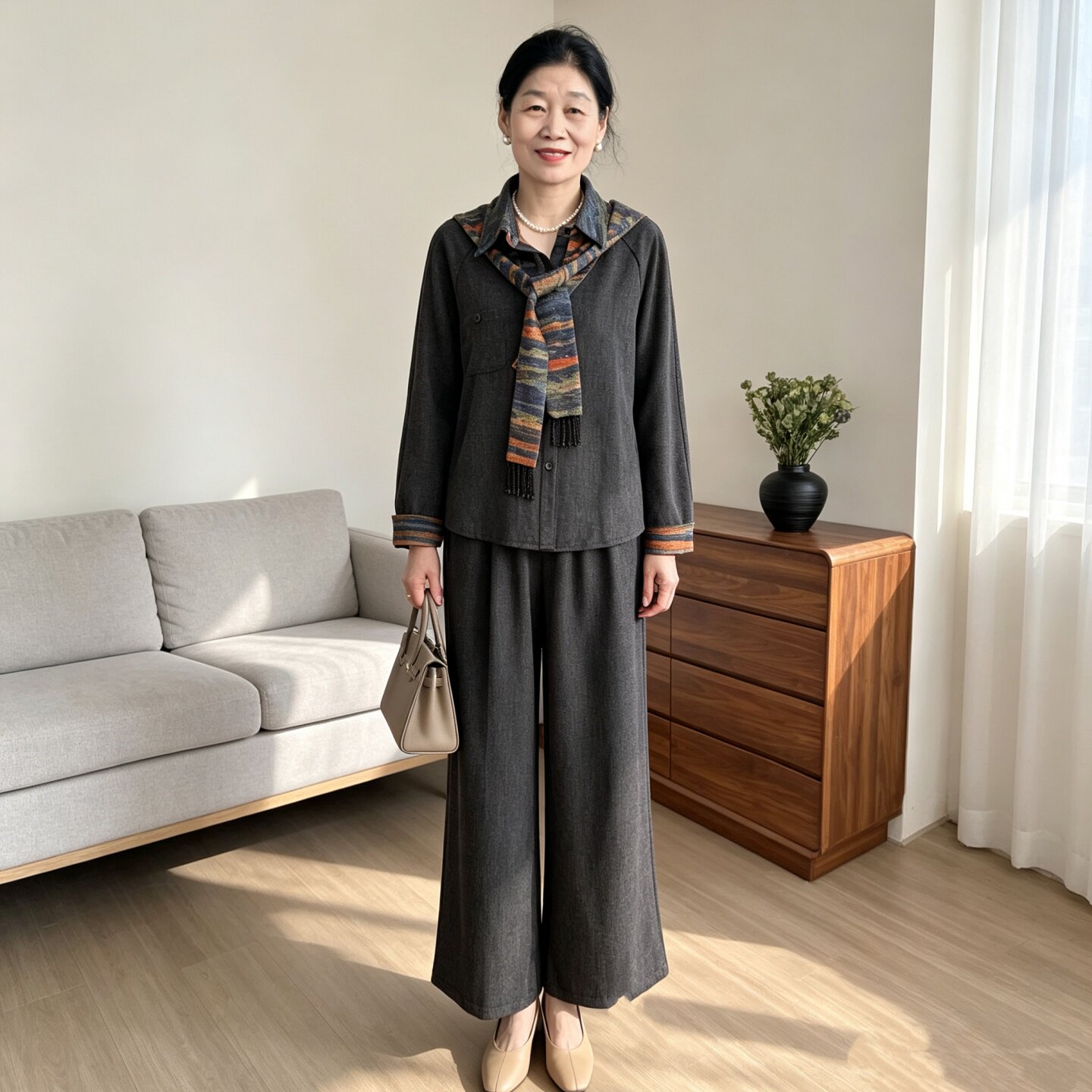 中年妈妈秋装女衬衫端庄大气套装