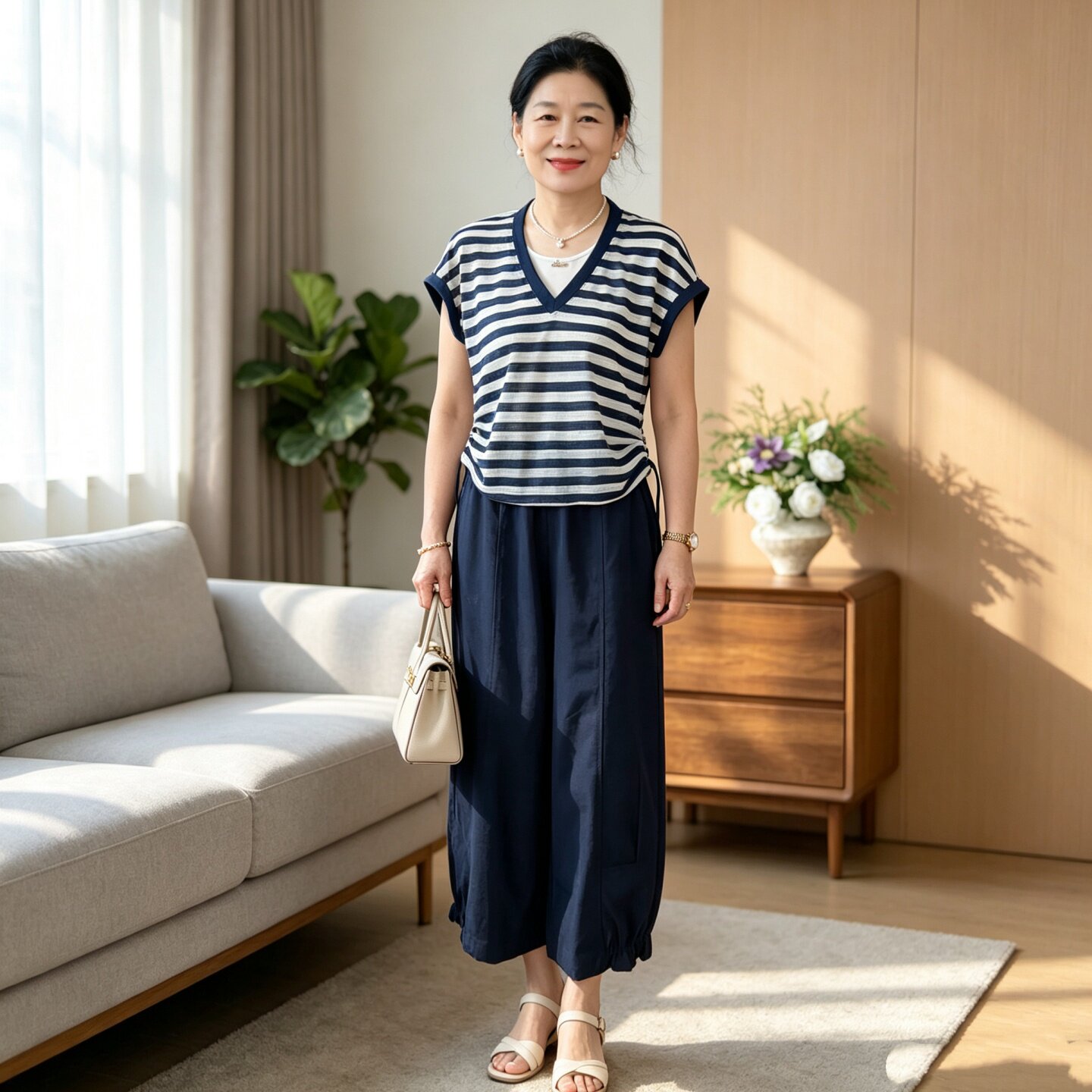 年轻妈妈夏季套装休闲条纹T恤衫1
