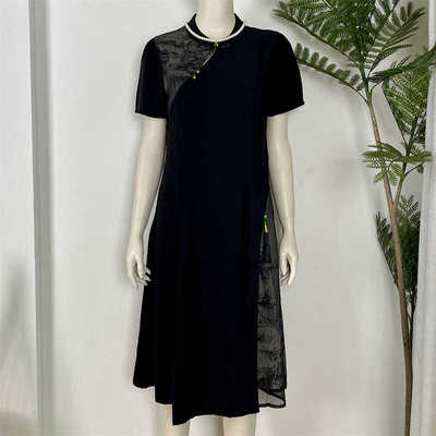 改良旗袍黑色连衣裙女洋气妈妈装