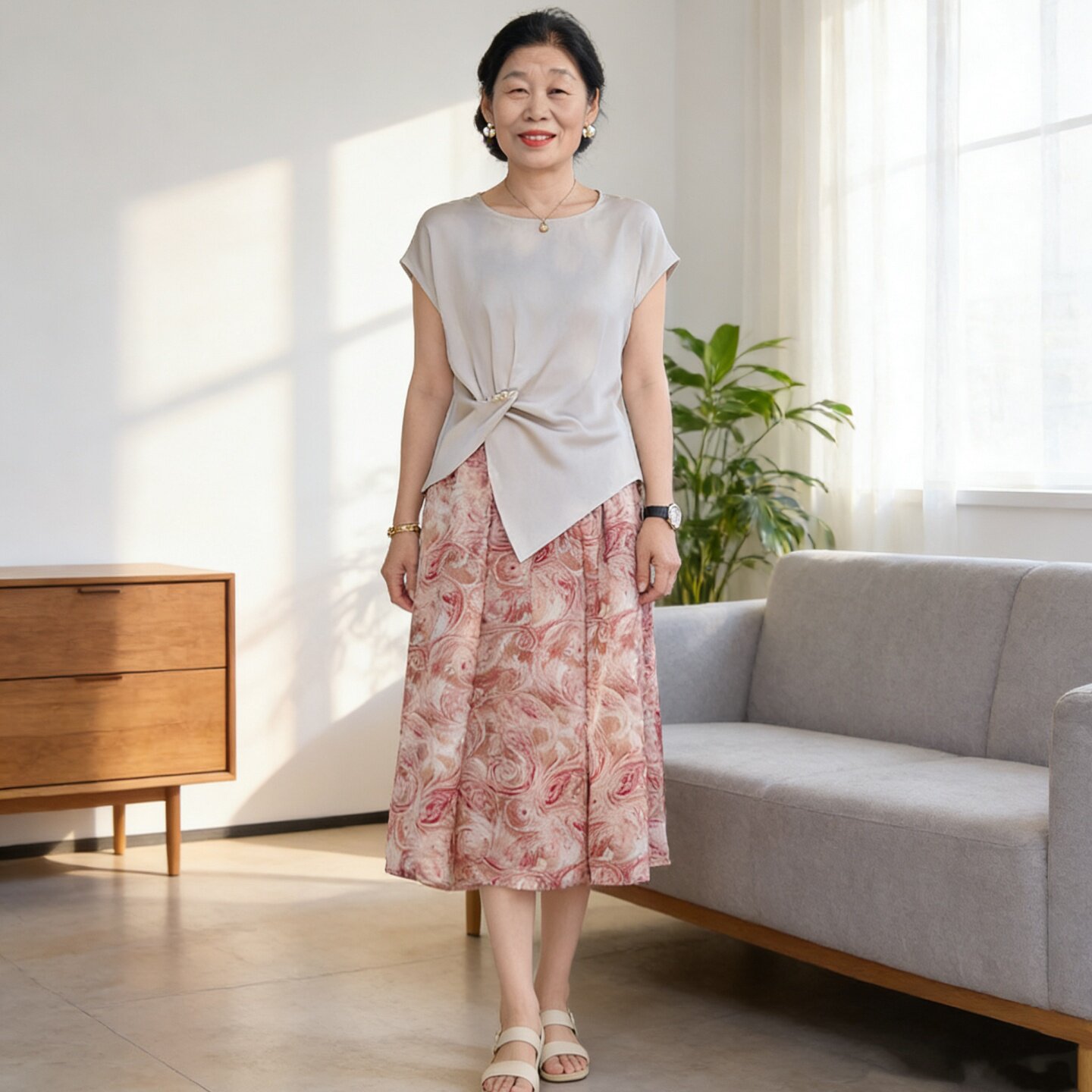时尚洋气中年妈妈装连衣裙套装女夏季新款气质百搭显瘦两件套裙子