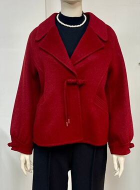 中老年女装秋冬季翻领洋气毛呢外套本命年妈妈双面羊绒妮子短大衣