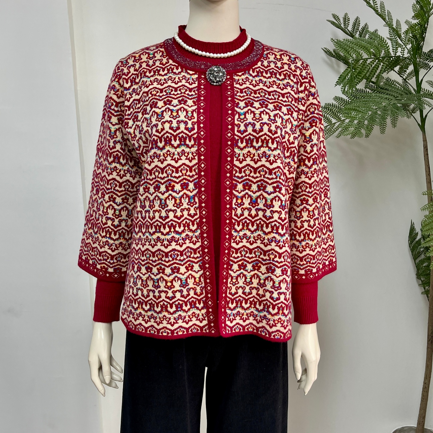 两件套婆婆妈妈装秋冬外套开衫