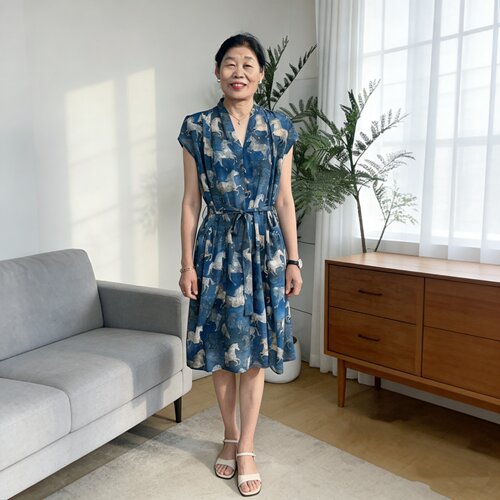 中年妈妈夏装短袖印花连衣裙气质