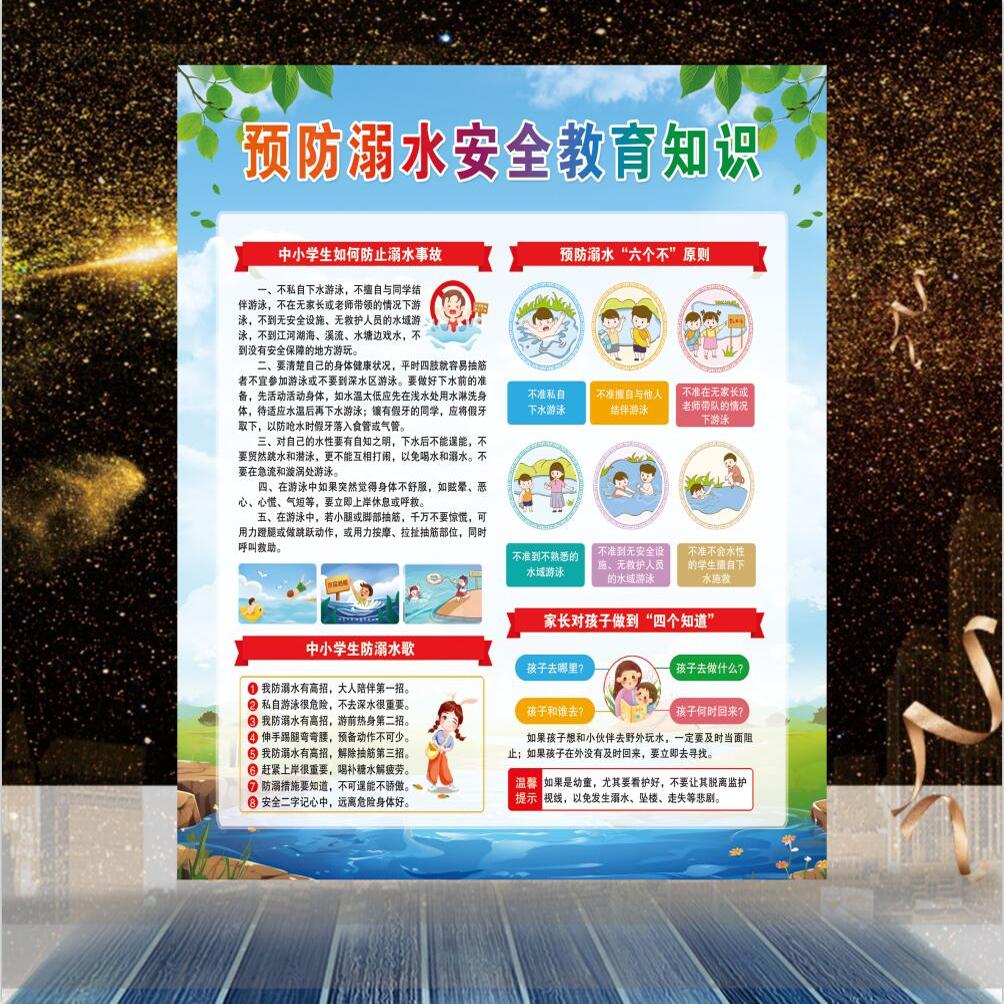 中小学生校园安全教育夏季预防溺水六不准知识宣传海报墙贴纸挂图