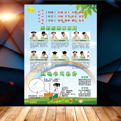 新版中小学生眼睛保健操图片宣传海报保护视力望远远视表墙贴挂图