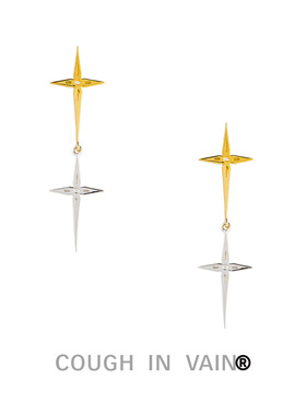 COUGH IN VAIN 金银拼色十字指针925银吊坠耳环