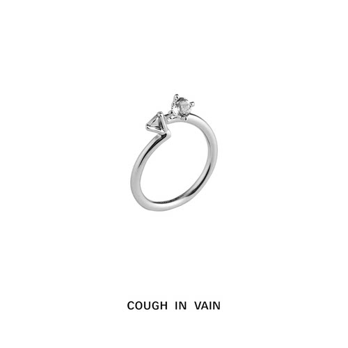 COUGH IN VAIN 掩面系列不对称水晶开口可调节925银戒指情侣对戒