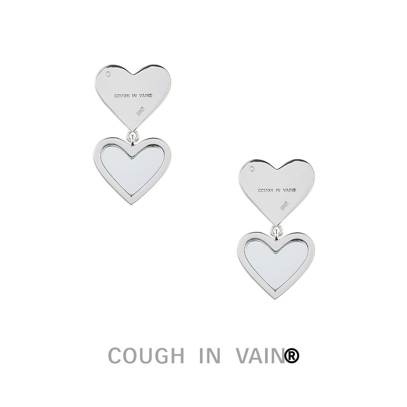 COUGH IN VAIN 双心连接心形镜面吊坠设计感长耳钉