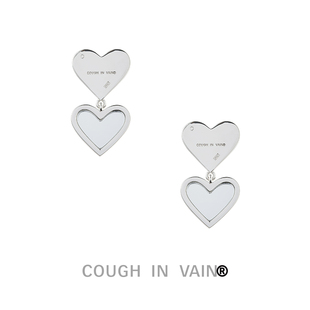 双心连接心形镜面吊坠设计感长耳钉 VAIN COUGH