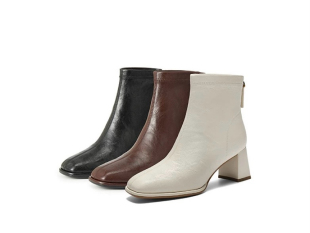 优雅时装 25冬新款 靴E5U1DDD5 复古褶皱显瘦高跟短靴子女鞋 商场同款