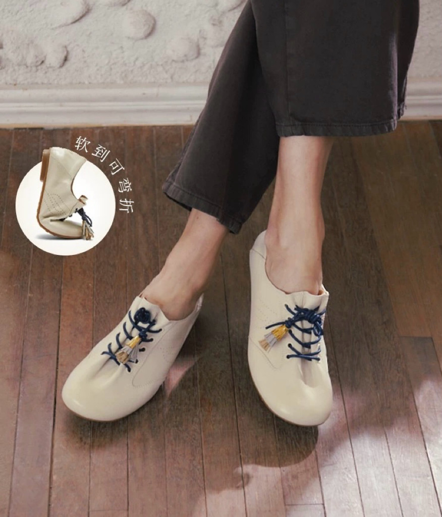 商场同款自由风笛2026春新款洗水胎牛皮柔软休闲鞋复古德训鞋女鞋,女鞋,德训鞋,淘宝优惠券,粉丝福利购,淘宝优惠卷