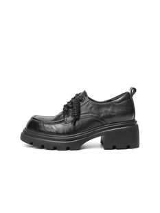 复古厚底牛津鞋 深口单鞋 女鞋 乐福黑色小皮鞋 E9N1DAM6 新款 商场同款