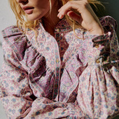 衬衫 23年春夏民族风棉碎花印花立领荷叶边飞飞长袖 上衣 小众 法式