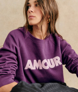 法式 23年秋冬复古小众纯棉字母AMOUR印花宽松套头卫衣上衣 休闲风