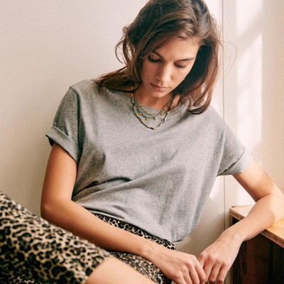 法式慵懒卷边纯棉宽松短袖T恤