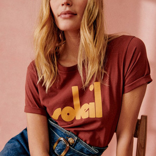 法式小众 23年夏季复古法语字母印花减龄青春圆领宽松短袖T恤上衣