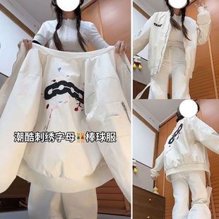 ins美式复古潮牌刺绣棒球服外套女学生韩版宽松秋季新款休闲夹克