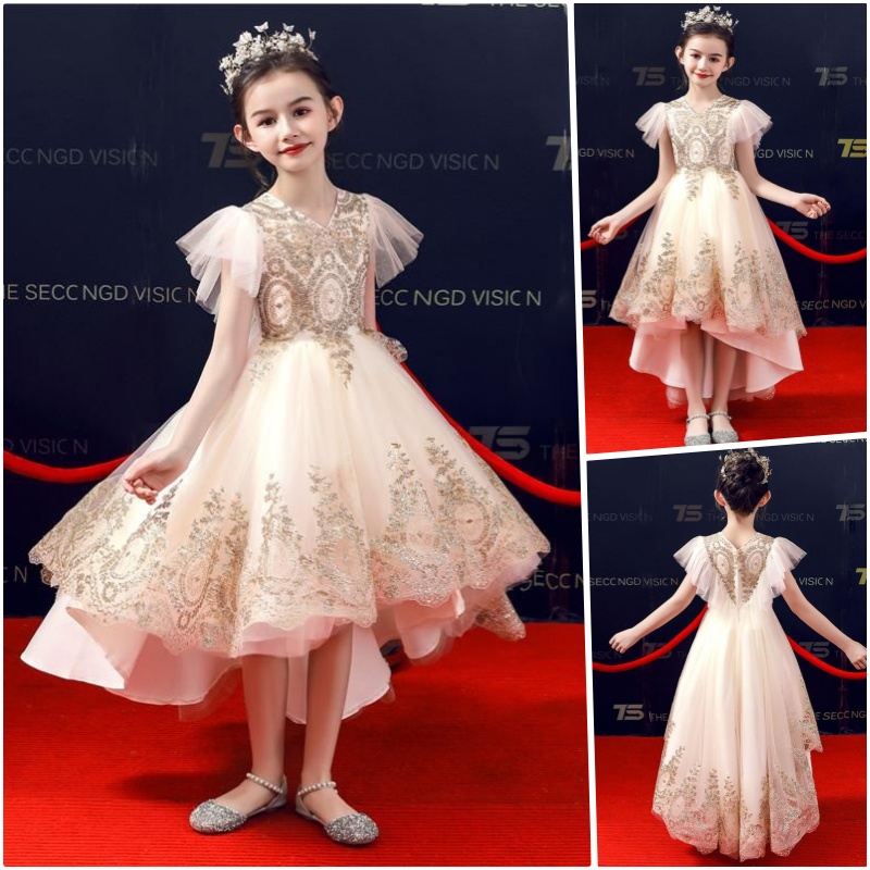前短后长女童礼服裙走秀小花童婚