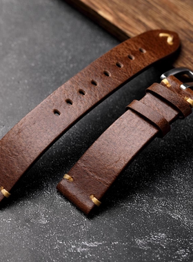 手工制作头层牛皮表带18 19 20 21 22mm柔软男真皮表带复古棕色