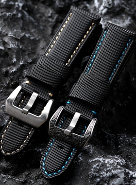 手工真皮碳纤维表带适用沛纳海441胖大海pam01661配件VS24 26mm