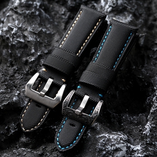 手工真皮碳纤维表带适用沛纳海441胖大海pam01661配件VS24 26mm