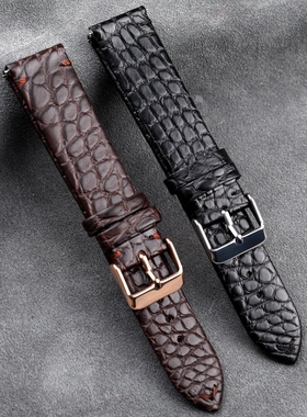 手工超薄鳄鱼皮表带18 19 20MM适配浪琴真皮柔软快拆表链男复古纹
