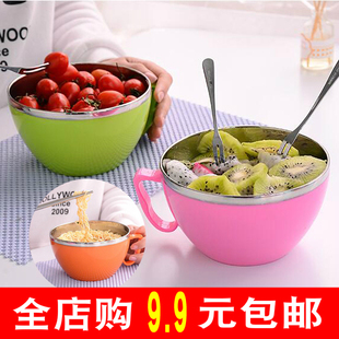 吃泡面的碗带盖不锈钢创意带单个家用双耳学生日式宿舍饭盒专用杯