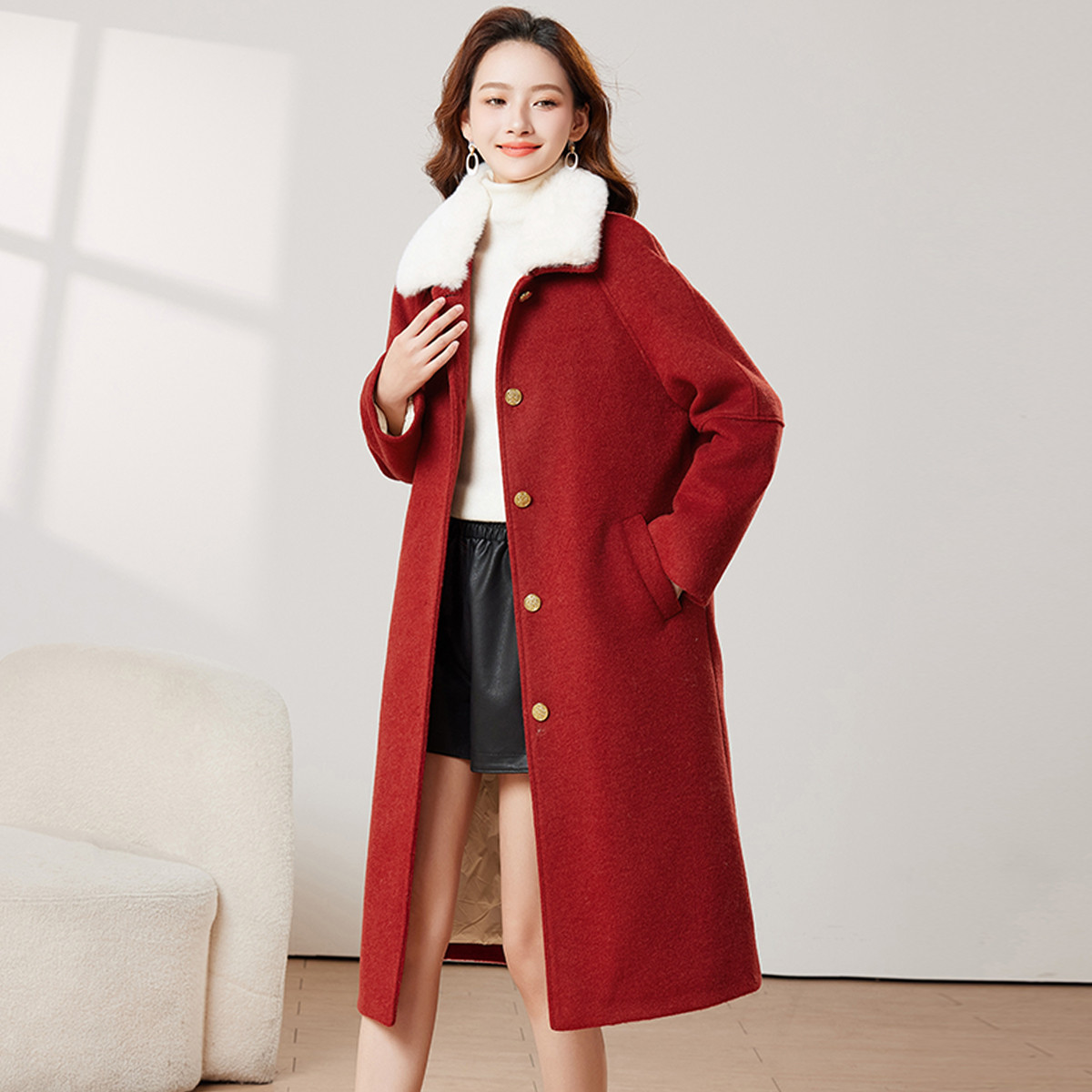 【气质翻领毛呢大衣】2025冬季中长款直筒显瘦保暖羽绒外套女