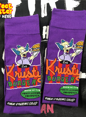 辛普森krusty汉堡卡通中筒袜街舞滑板潮袜子