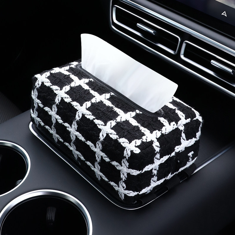 【简约黑白格】高级感车载纸巾盒
