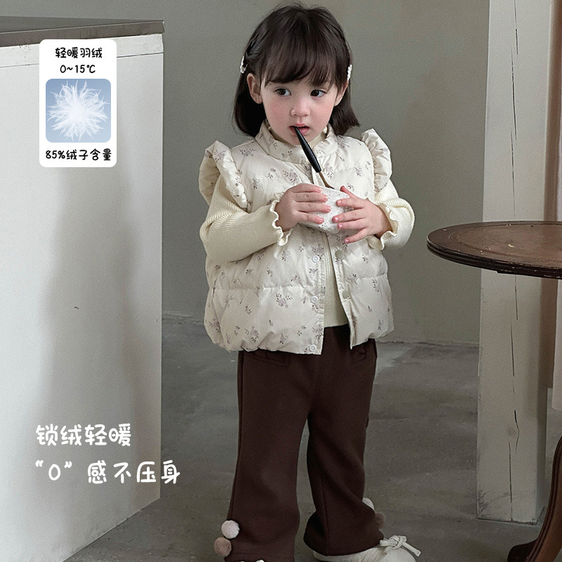 婴幼儿羽绒马甲秋冬女童无袖外套90白鸭绒保暖女宝宝碎花马夹 a类