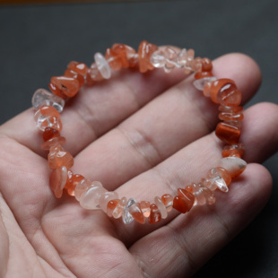 天然巴西红兔毛碎石手链红发晶维纳斯红水晶单圈原石手串女款饰品