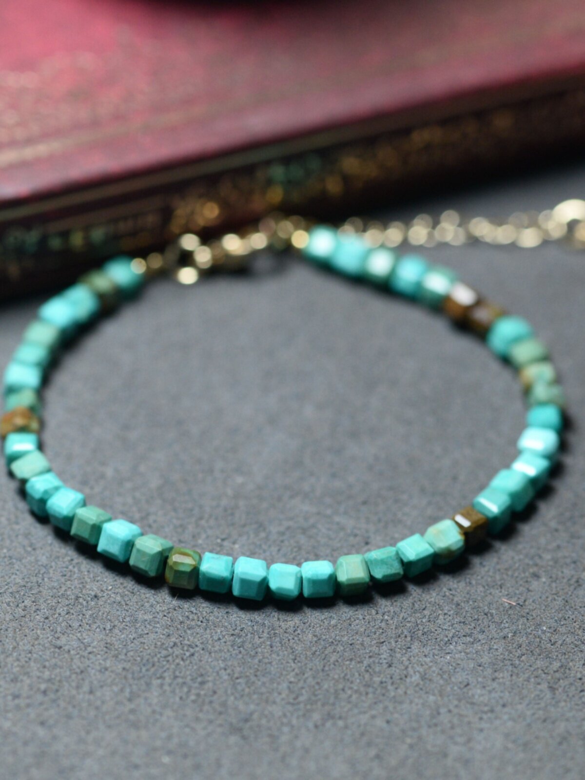 청록색 팔찌 싱글 서클 여성용 슈가 큐브 스퀘어 팔찌 아주 미세 조절 가능한 길이 연장 체인 WEN TIDE