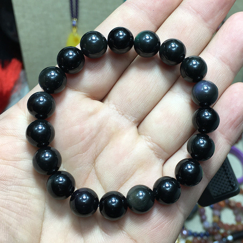 黑曜石手链彩虹眼男女款正品天然108颗佛珠单圈多圈情侣生日礼物