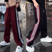 美式 测边条纹休闲长裤 男士 春秋新款 潮牌撞色松紧腰抽绳宽松运动裤