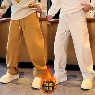 刺绣设计感百搭运动卫裤 冬季 个性 男士 重磅加绒保暖阔腿弯刀休闲裤