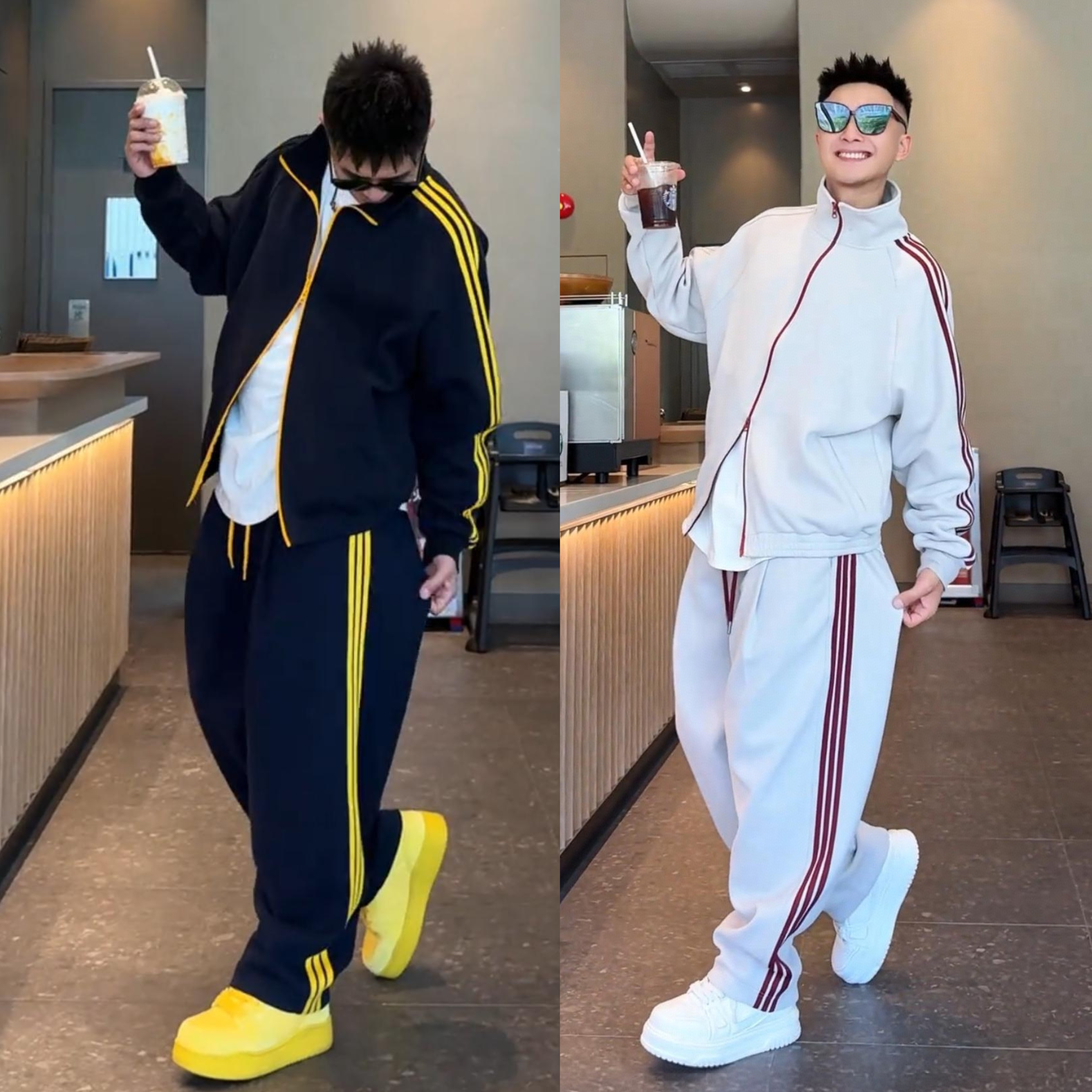 高档侧条纹时尚休闲运动套装
