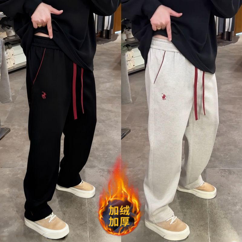 秋冬潮牌刺绣战马加绒弯刀休闲裤男轻奢时尚百搭加厚直筒运动卫裤,男装,休闲裤,淘宝优惠券,粉丝福利购,淘宝优惠卷