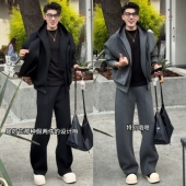 秋冬松弛风假两件连帽卫衣套装 男简约廊形宽松外套直筒卫裤 两件套