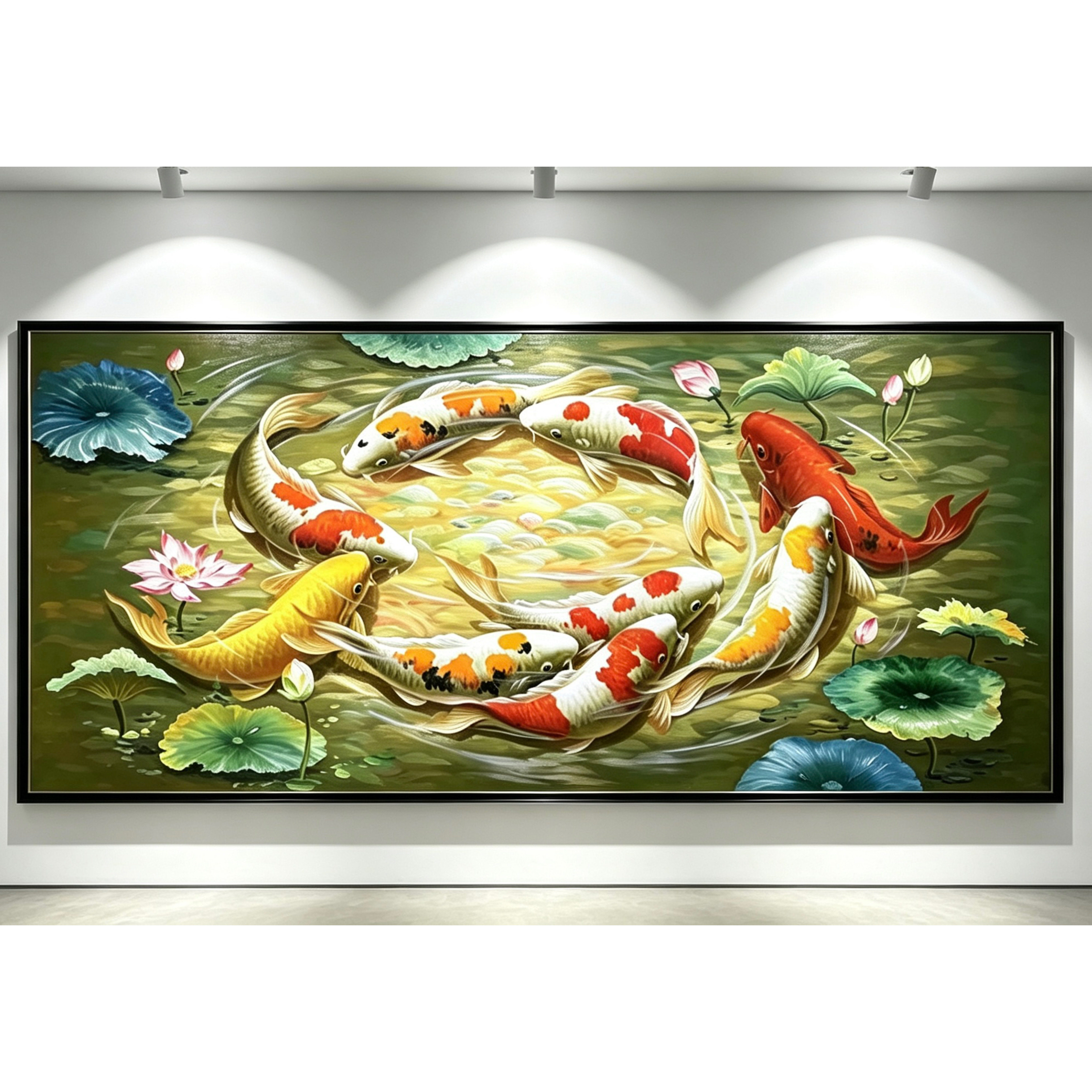 九鱼图桂花手绘油画新中式餐厅客厅装饰画寓意好富贵有余锦鲤挂画图片