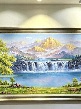 办公室油画 瀑布手绘欧式风景山水画客厅装饰画 森林油画