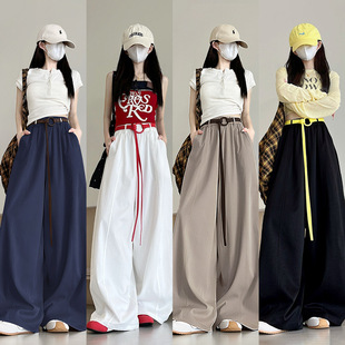 2025新款 女夏季 高腰垂感休闲宽松辣妹高街阔腿 气球弯刀裤 美式